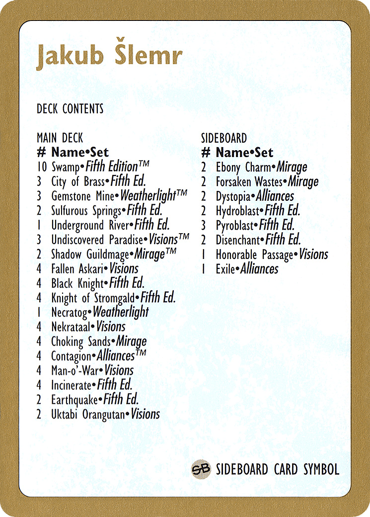 Jakub Šlemr Decklist