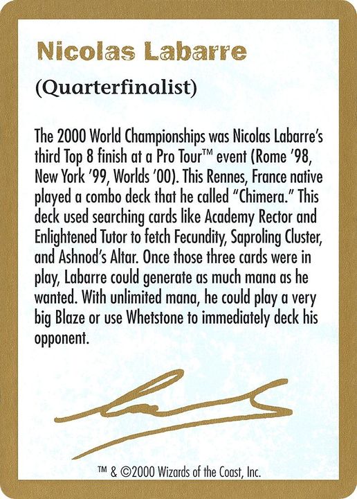 Nicolas Labarre Bio in the group Magic the Gathering / Sets / World Championship Decks 2000 at Proxyprinters.com (14003)