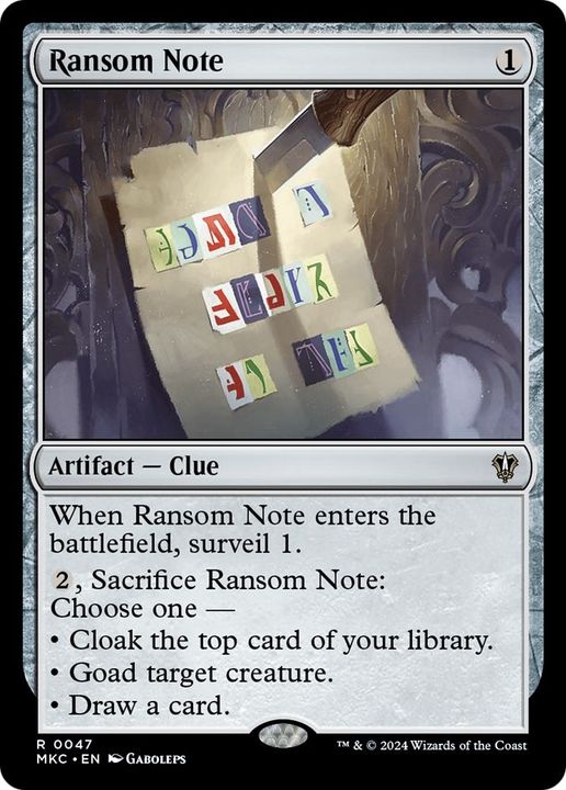 Ransom Note in the group Magic the Gathering / Types / Artifacts / Artifact at Proxyprinters.com (21689)