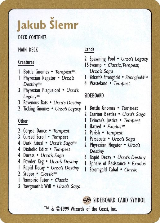 Jakub Šlemr Decklist (1999) in the group Advanced search at Proxyprinters.com (2687)