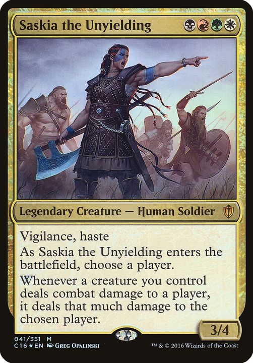 Saskia the Unyielding in the group Magic the Gathering / Types / Colors / Multicolors / B, G, R, W at Proxyprinters.com (31804)