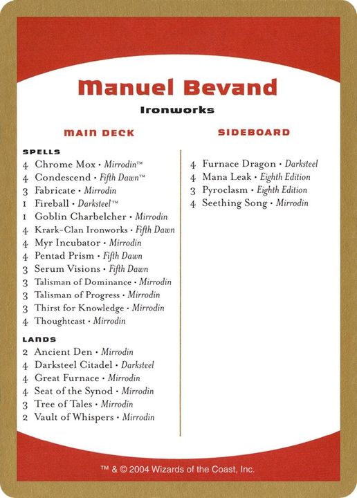 Manuel Bevand Decklist in the group Magic the Gathering / Types / Colors / Colorless at Proxyprinters.com (47843)